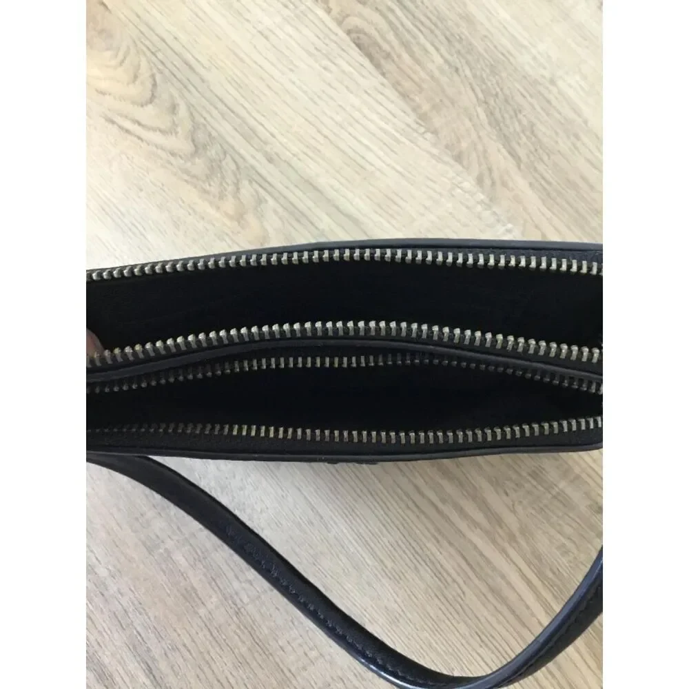 Coach Metallic Black & Gold Pebbled Leather Double Corner Zip Wristlet